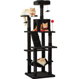 MWPO 63.8 inches Multi-Level Cat Tree for Large Cats with Sisal-Covered Scratching Posts, Padded Platform, Hammock and Condo,Stable Cat Tower Cat Condo Pet Play House-Beige