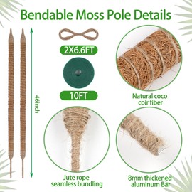 STOBOCTER Moss Pole, 2 Pack 46'' Bendable Moss Pole Monstera Plant Support, Large Moss Pole for Plants Indoor, Plant Stakes Plant Sticks for Climbing Plants, Plant Trellis Indoor for Potted Plants