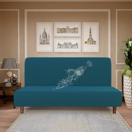 Easy-Going 100% Waterproof Futon Cover, Dual Waterproof Couch Cover for Futon, Stretch Jacquard Sofa Cover, Leakproof Furniture Protector for Kids, Pets, Dog and Cat (Medium, Peacock Blue)