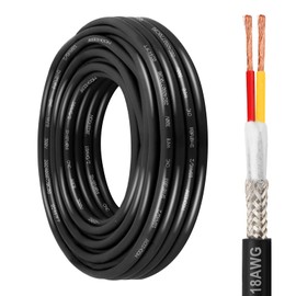 MOOKEERF 18/2 Shielded Wire 25FT,18AWG 2 Conductor Shielded Cable Stranded Pure Copper CNC Wire for CNC Router Machine,CNC VFD Spindle,3D Printer,Stepper, etc.
