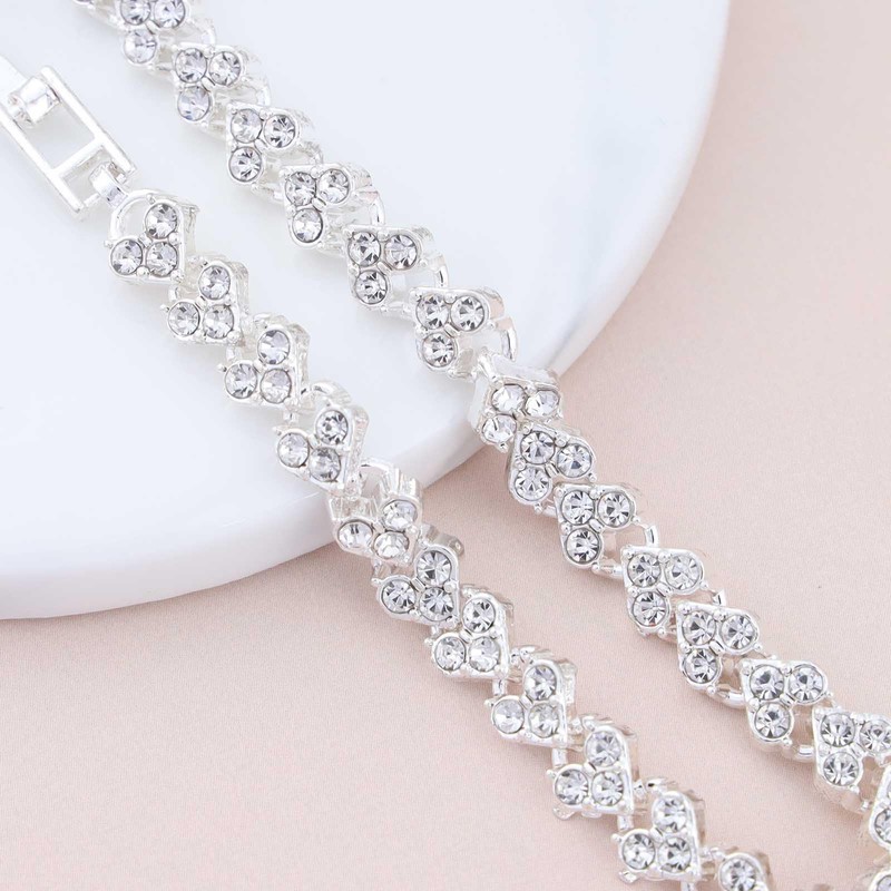 Sttiafay Cubic Zirconia Heart Bracelet Silver Heart Tennis Bracelet Cz