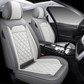 ifwohao Front Seat Covers, 2 Pieces Universal Seat Covers for Cars, Luxury Faux Leather Waterproof Seat Covers, Car Seat Protector, Driver Seat Cover Auto Accessories Fit for Most Vehicles