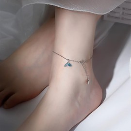 IMINI Cute Mermaid Tail Anklet S925 Sterling Silver Dainty Dolphin Tail Ankle Bracelet Beach Barefoot Jewelry Adjustable Chain for Women Girls BFF