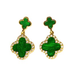 XUDEJUN Double Clover Drop Earrings Four Leaf Clover Earrings White for Women (green)…