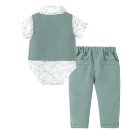 YALLET Baby Boy Clothes Suit Infant Boy Wedding Christening Outfits, 4Pcs Set Easter Baptism Outfits for Boys 0-24 Months, Z Light Green Print, 12-18 Months