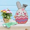 K KILIPES Easter Wood Bunny Sign Table Top Colorful Egg