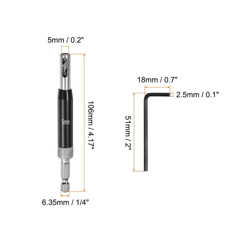 sourcing map Self Centering Drill Bit Set 5mm, 1/4" Hex