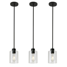 KLSS Black Pendant Lights Kitchen Island - Clear Glass Pendant Light Fixture Multiple Stems Rods 3 Units 12 Inch 3 Units 4 Inch (Black 3 Pack Stem Rod)