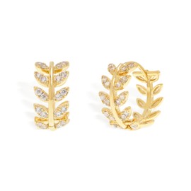Jean Beau Gold Cubic Zirconia Leaf Small Huggie Hoop Earrings for Women Dainty 14k Gold Plated Hypoallergenic Earrings Fashion Outfit Accessories Jewelry Gift