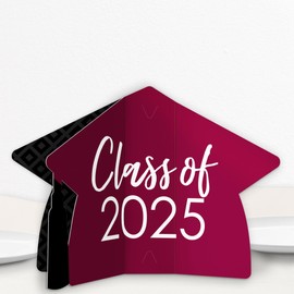 Big Dot of Happiness 8 Count Maroon Graduation 3D Centerpiece Table Decorations, Freestanding Class of 2025 Burgundy Grad Party Centerpieces