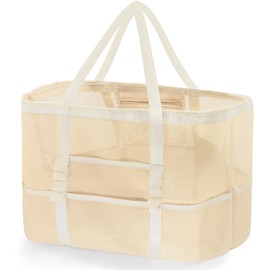 REETEE Beach Bag XXL Family Swimming Bag Large Beach Bag, Mesh Beach Bag Shopper Foldable Travel Bag Beach Tote Bag, Extra Large Swimming Bag Women for Travel, Shopping and Everyday Use, beige