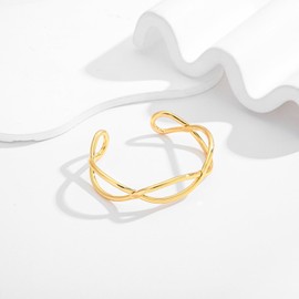 LILIE&WHITE Women's Bangle - Simple Gold Cuff Bracelet, Adjustable Open Cross Wire Bangle, Stackable Wrist Jewellery, Copper