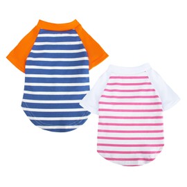 SETSBO Dog Clothes for Small Dog, Breathable Stretchy Dog Raglan Shirt, Soft Comfortable Cat Puppy Kitten Pet Apparel Outfits (M(4-7lb), Orang Blue & White Pink)