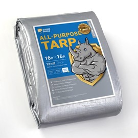 GUARD SHIELD Heavy Duty Tarp Waterproof 16x16 Feet Silver/Black Large Outdoor Tarps Cover 12mil