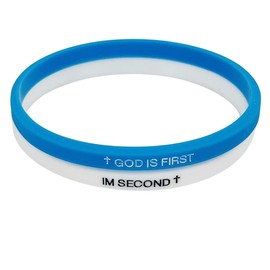 MMIUAEG 2PCS GOD IS FIRST BRACELET, GOD IS FIRST IM SECOND Motivational Inspirational Bracelets, Bible Verses Cross Bracelets Christian Faith Rubber Bracelets for Women Men (Bluewhite)