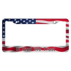 oFloral in God We Trust Aluminum Alloy License Plate Frame American Flag Red and White Stripes Stars Blue Applicable to US Standard Car Metal Front Car Tag Frame Holder for Women Men(1 Pack)