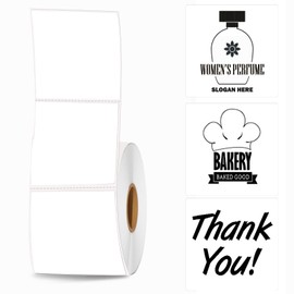 Joatuxul 2 Inch White Square Thermal Sticker Labels, Self-Adhesive Direct Thermal Labels,DIY Design, QR Code, Name Tag, Brand Label,Gift Label (White 600 Labels/1 Roll)