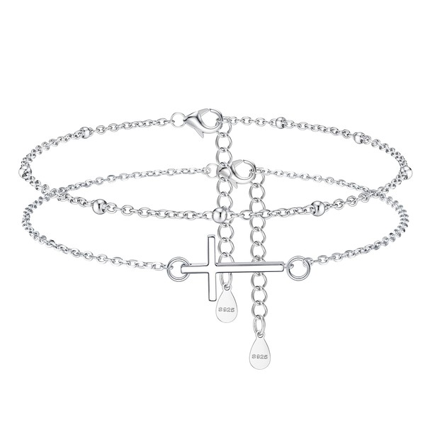 ZELORES 925 Sterling Silver Cross Anklets For Women White Gold
