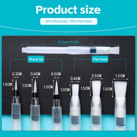 Refillable Watercolour Brush Pens Set: 6 Pcs Water Paint Brush with Refillable Reservoir - Water Brushes with Fine, Medium, and Large Tips for Watercolour Painting, Sketching