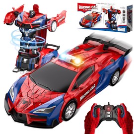 Spider Transform Remote Control Cars for Kids - 2.4GHz RC Police Car for 3 4 5 6 7 8 Year Old Boys, 1:18 Robot Toy Car with One-Key Transformation & 360° Rotation, Kids Christmas Birthday Gift Present