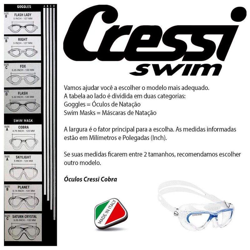Cressi Cobra Anti Fog Premium Swim Goggles Mask - Clear/Blue