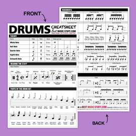 Best Music Stuff Drum Cheatsheet Bundle: Small + Large, Laminated, Paper, Drum Rudiments & Styles, Gift Idea