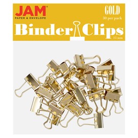 JAM PAPER Colorful Binder Clips - Extra Small - 3/5 Inch (15 mm) - Gold Binderclips - 30/Pack