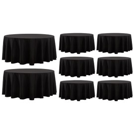 Aocoz Round Tablecloth 8 Pack 108 Inch Black Tablecloths Washable Decorative Linen Polyester Table Clothes Cover for Dining Table Banquets Buffet Parties and Wedding