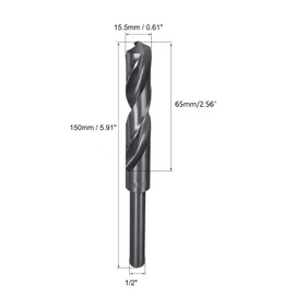 TA-VIGOR 15.5mm Reduced Shank Drill Bit, 1/2 Inch Shank Blacksmith Drill Bit High-Speed Steel Twist Drill Bit HSS 9341 for Aluminium, Steel, Wood, Plastic, Black Oxide