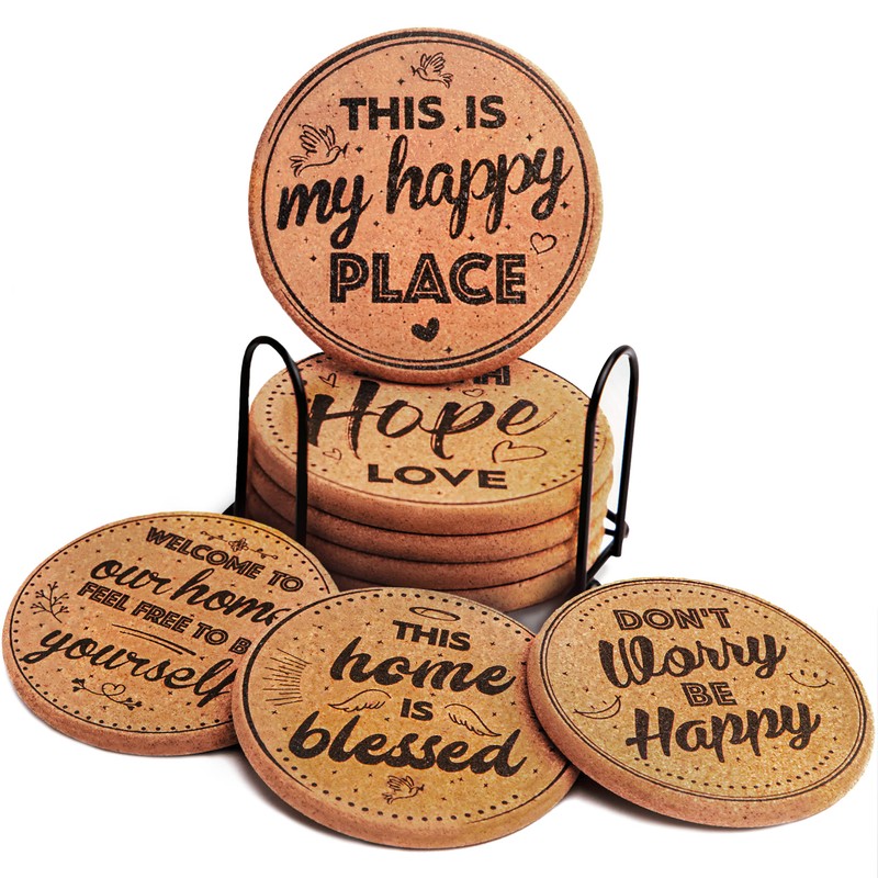 Coasterlux Cork Coasters for Drinks Absorbent with Holder - Cute