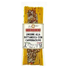 Tiberino's Real Italian Meals - Linguine Puttanesca, 8.8 oz | All Natural Sun-Dried Ingredients | Imported from Italy | No GMOs, Additives, or Preservatives | 1 Pan Cooking | No Straining Needed