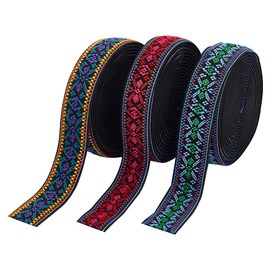 PH PandaHall 9 Yards 3 Colors Elastic Jacquard Ribbon Ethnic Embroidered Trim Boho Jacquard Ribbon Vintage Woven Fabric Trim for Webbing Garment Sewing Accessories DIY Crafts Making, 0.8inch