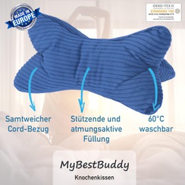 Reading Bone Corduroy Blue Neck Pillow Bone Pillow Neck Roll Reading Pillow Oeko-Tex 100 Certified and Washable at 60°C - Pillow for Neck, Knee or Belly for Reading or Relaxing - 38 x 19 x 19 cm