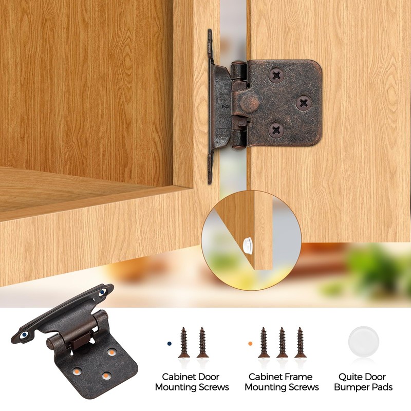 Home Expert 10 Pack (5 Pairs) Antique Copper Cabinet Hinges