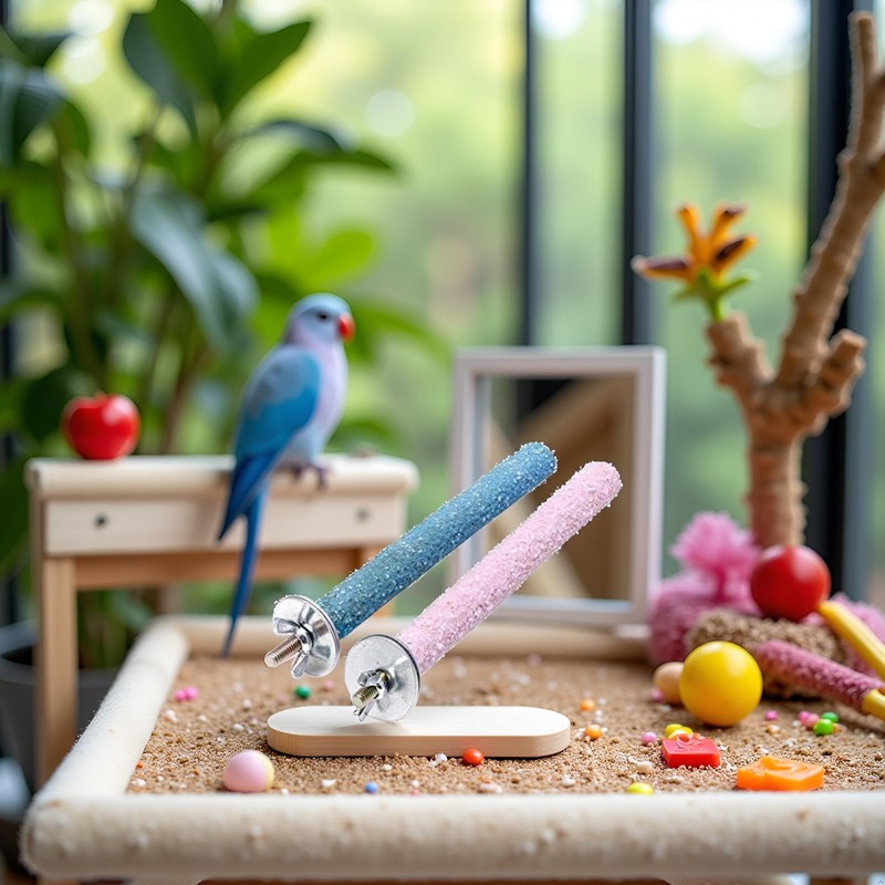 2 Pcs Multi-Color Random Bird Perch Stand Toy Wood Parrot