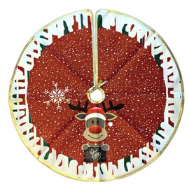 BANBERRY DESIGNS Reindeer Christmas Tree Skirt – 27 Inch Diameter Velvety Xmas Tree Skirt Red Nose Reindeer Pattern for Holiday Décor Party Decoration