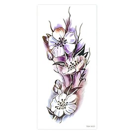 EROSPA® Temporary Tattoo Sheet with Flower Motif Purple Black White 19 x 9 cm