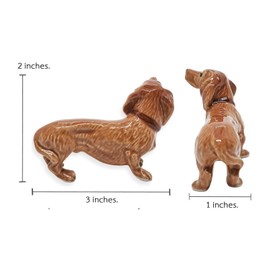 WitnyStore Tiny 3" Brown Stand Look Left Dachshund Wiener German Dog Figurine - Miniature Hand Made Painted Ceramic Dogs Puppy Canine Animals Cute Porcelain Decorative Collectible Figures Décor Gifts
