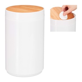 Relaxdays Cosmetic Bin, Bamboo Swing Lid, Modern Bathroom Bin, Plastic, 5.5 L, H x D: 26.5 x 18 cm, Assorted Colours