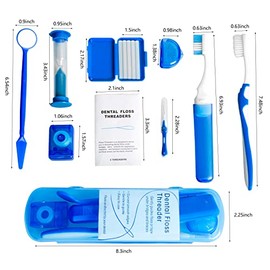 Wenge Kit de cuidado oral portátil de ortodoncia – Paquete de 2 – Kit de viaje para pacientes, cepillo de dientes de cera de cepillado interdental (azul_negro)
