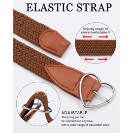 AWAYTR Girls Stretchy Braided Belt - Heart Buckle Golf Softball Belts for Girls Aged 3-18 Years (70cm,Brown)
