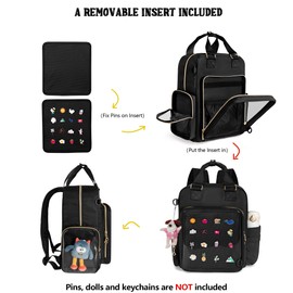Prokva Ita Backpack Pin Display Bag with Inserts for Pins, Cute Ita Bag for Anime Cosplay and Concert, Black (Patent Design)