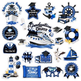 PHOGARY 2025 Graduation Magnets 20pcs, Blue Cruise Door Magnetic Decorations Funny Graduation Party Supplies Refrigerator Fridge Cruise Carnival Ship Cabin Metal Door Decor