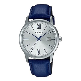 Casio MTP-V002L-2B3 Men's Standard Dress Analog Blue Leather Band Silver Dial Date Watchh