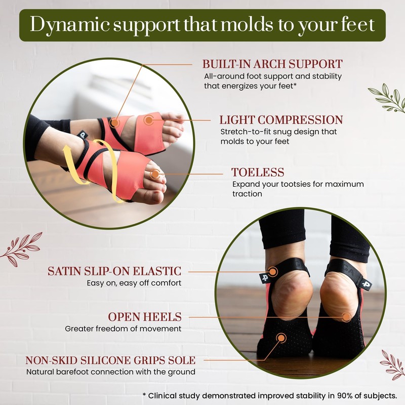 PigaLite Grip Non-Slip Barre, Yoga & Pilates Socks, Toeless Compression
