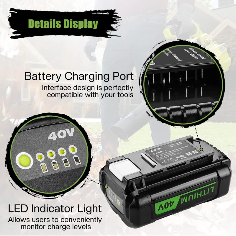 for Ryobi 2 Pack 8.0Ah for Ryobi 40V OP4050 OP4060