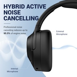 vibeadio Hybrid Active Noise Cancelling Headphones Wireless Over Ear Bluetooth Headphones with Microphone Deep Bass, Wireless Headphones with Hi-Fi Audio, Memory Foam Ear Cups, 30H Playtime - Black