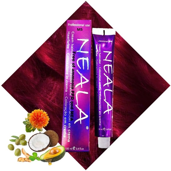 M5 Red Hair Dye for Hair Ways, Highlights, Professional Hair Colour, Ammonia Free and Free from PPD and MEA M5 Red Activating Intensifier - Neala 100 ml