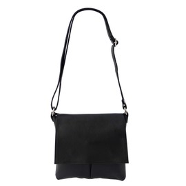 SH Kim G182 Real Leather Cross-Body Shoulder Bag with Grained Cowhide, 26 x 25 cm - Black -