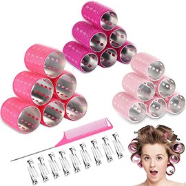 37 Pcs Aluminum Thermal Hair Rollers Set 3 Sizes Self Grip Hair Rollers 18 Pcs Duckbill Clips, Comb Hairdressing Styling Tool for Women, Men(1.1,Pink 